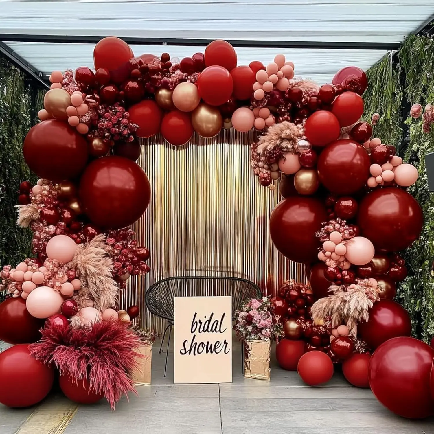 Double-Stuffed Red & Pink Balloon Garland Kit with Burgundy, Maroon & Rose Gold for Special Events