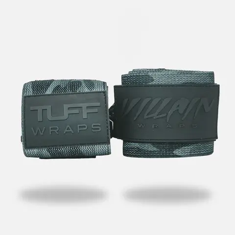 TuffWraps 16" Villain Unisex Gym Wrist Wraps - Black Camo, Premium Cotton/Poly Elastic Blend, Wicking Fabric, Belt Loop Tightening System, Secure Hold, Prevents Skin Irritation, Workout Accessories, Fitness Exercise Accessories for Powerlifting
