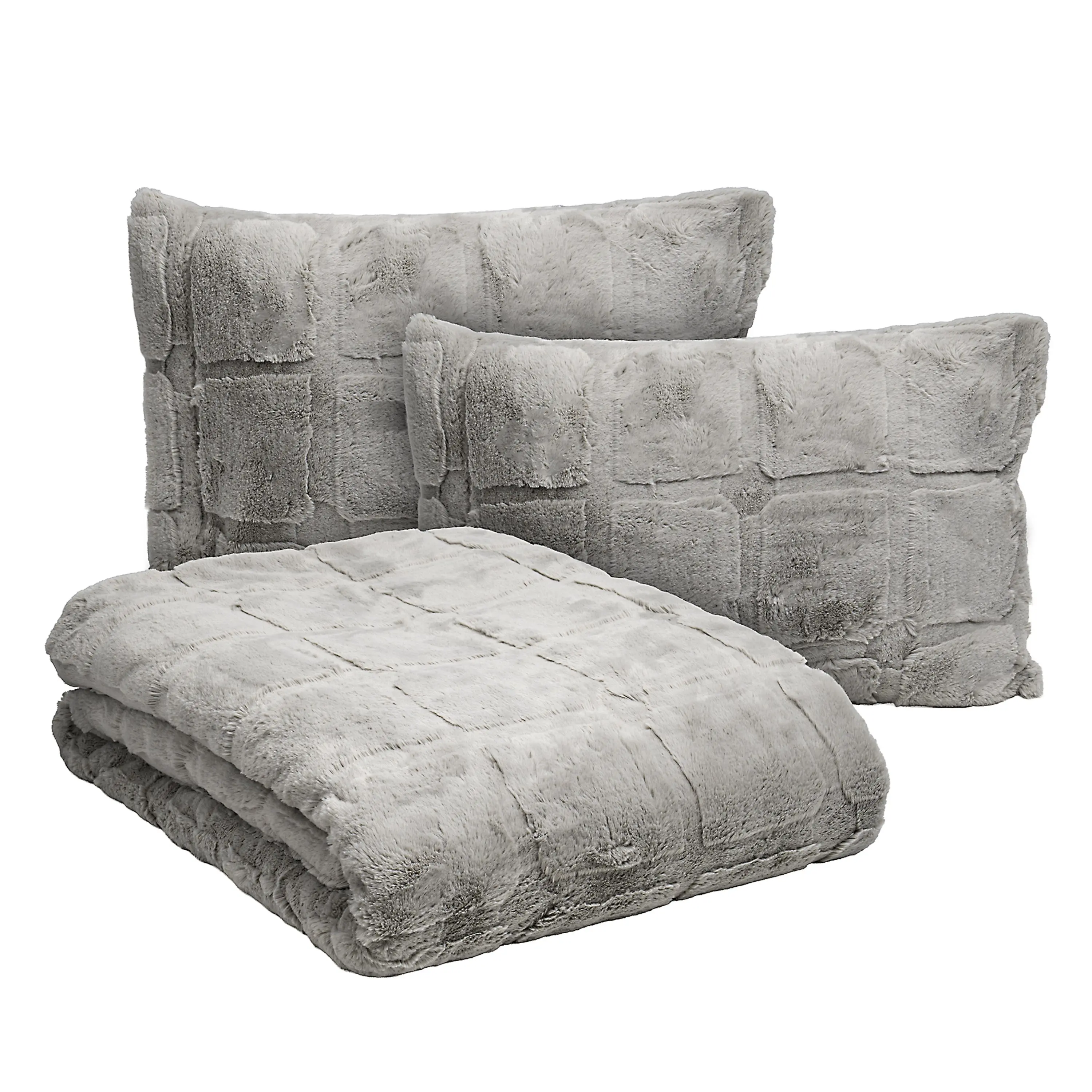 The Sanctuary Squares Faux Fur Comforter Set - Silver Fog