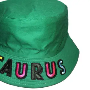 Zodiac Bucket Hats - Taurus Gemini Scorpio Cancer Virgo Green Embroidered Astrology Caps