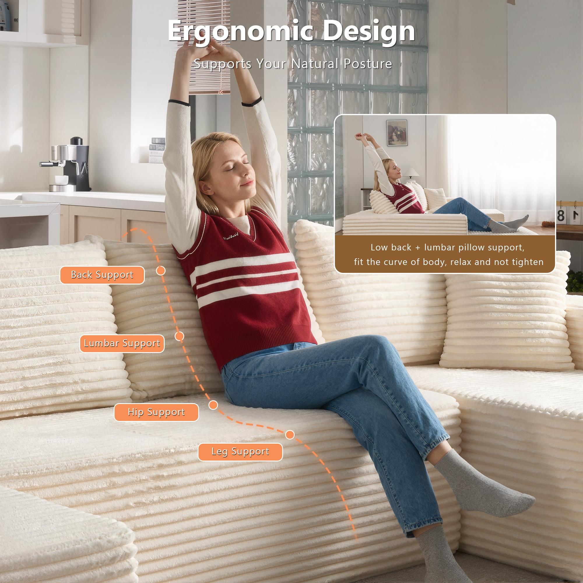 CAODOC Cloud Couch Sectional Modular Sofa, 135" Boneless Couches Sofa for Living Room, Modern Plush U Shaped Sofas Corduroy Couch Sectional with Chaise Lounge