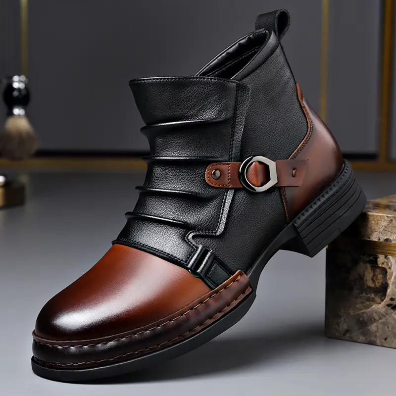 Men's Retro British Style Ankle Boots in Polyurethane Leather, Side Zipper Slip-On Design, Casual Walking Shoes for Daily Wear, Footwear, Closed, Minimalist, Synthetic