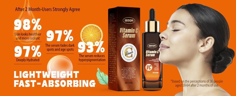 ISTON Ultra-Moisturizing Vitamin C Facial Serum 50 ml with Hyaluronic Acid, Niacinamide and Peptides Pure Vitamin C Facial Serum for the face, anti-aging, lightens dark spots, evens skin tone and eliminates fine lines and wrinkles.