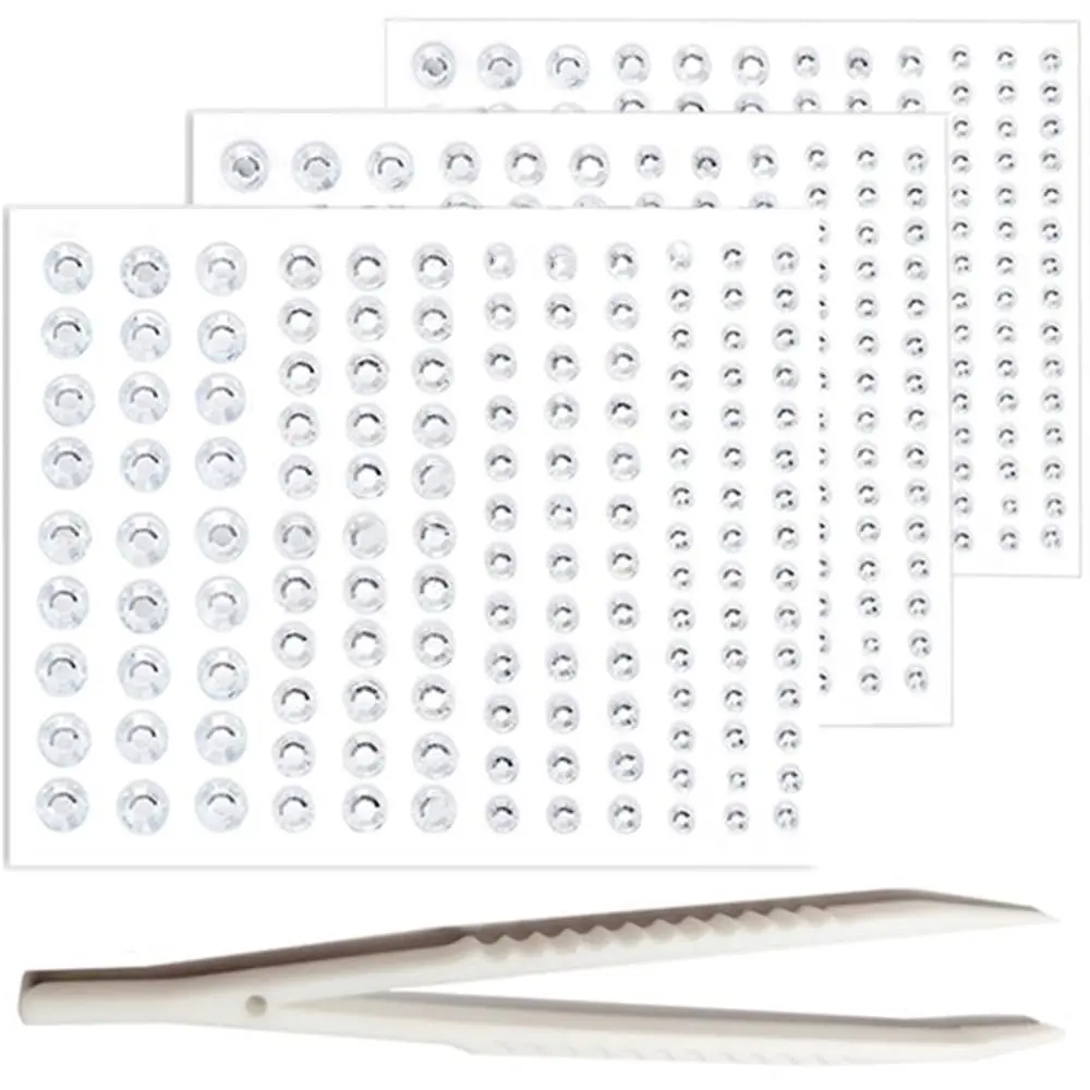 3 Sheets Self-Adhesive Cosmetic Face & Hair Gems - Rhinestones, Eye Diamonds, Crystals, Pearl Jewels - Festival Rave Body Makeup White Stickers Accessories