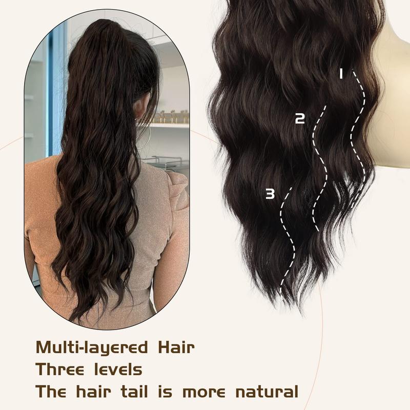 【Flash Sale】 Ponytail Extension 26 Inch Long Wavy Drawstring for Women in Dark Brown with Fluffy Hairpiece for Daily Use Synthetic Hair 【Flash Sale】 Ponytail Extension 26 Inch Long Wavy Drawstring for Women in Dark Brown with Fluffy Hairpiece for Daily Use Synthetic Hair