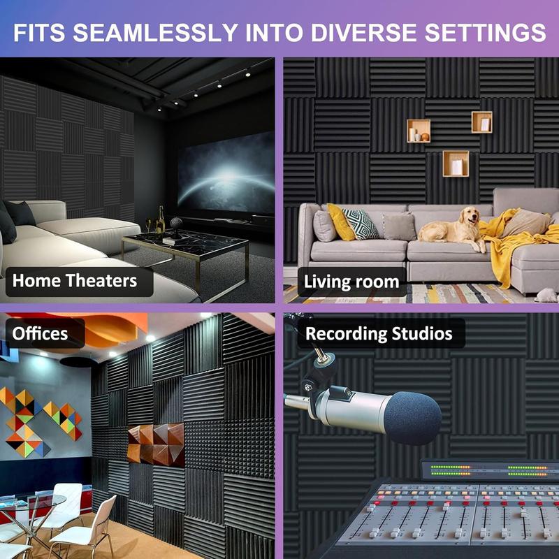 12/24/48PCS Black/White Acoustic Foam Panel Wedge Studio Soundproofing Wall Tiles, Sound Absorbing Panels For Ceiling Reading Room Meeting Room Study Library Club Cinema Music 12"X12"X1"