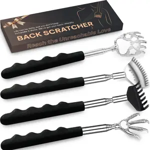 4Pcs Different Back Scratcher Extendable Back Massager Tool with Rubber Handles, Metal Portable Telescoping Back Scratcher, Stocking Stuffers for Men Women Christmas Gift (Black)