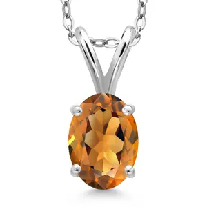0.70 Ct Oval Orange Red Madeira Citrine 925 Sterling Silver Pendant with Chain