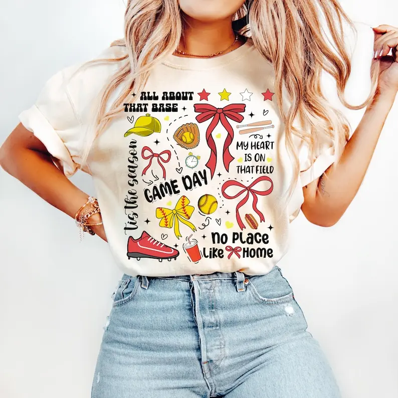 Game Day Softball Coquette, Retro Bow Tee, Sports Fan Gift T-shirt