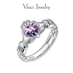 925 Sterling Silver Purple Love Heart Aritificial Gemstone Ring Jewerly Gift for Birthday Emerald Cut Solitaire Ring
