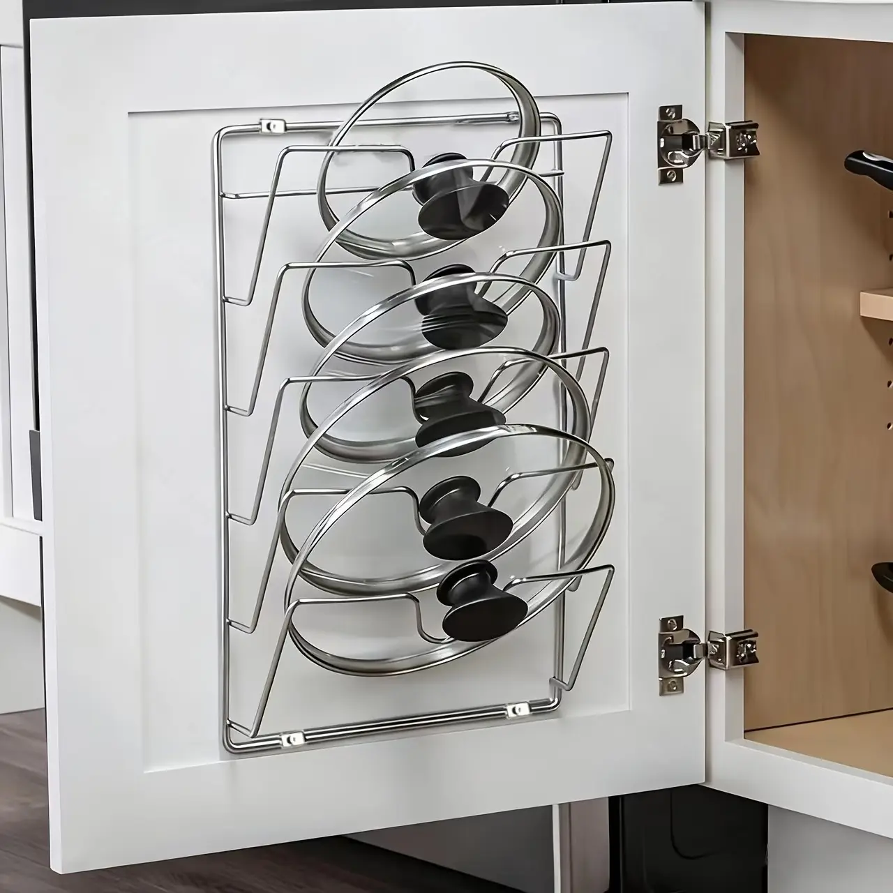 [1pc Hanging Pot Lid Organizer] 1pc Durable Metal Hanging Pot Lid Organizer, Multi-Tier Wall-Mounted Kitchen Storage Rack for Pots And Lids, Space-Saving Kitchen Accessory for Home And Restaurant Use