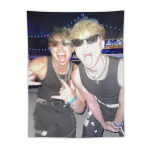 Sam and Colby Tapestry Wall Hanging - Black & White Portrait Design, Light Purple Background, Cozy Home Decor for Living Room, Bedroom, or Office, Room Decor