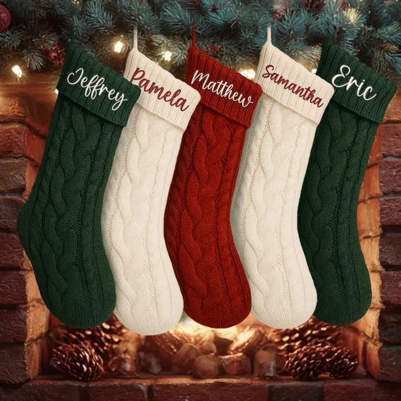 Personalized Embroidered Knit Christmas Stocking: Custom Name Gift, Christmas Decor, Holiday Gift