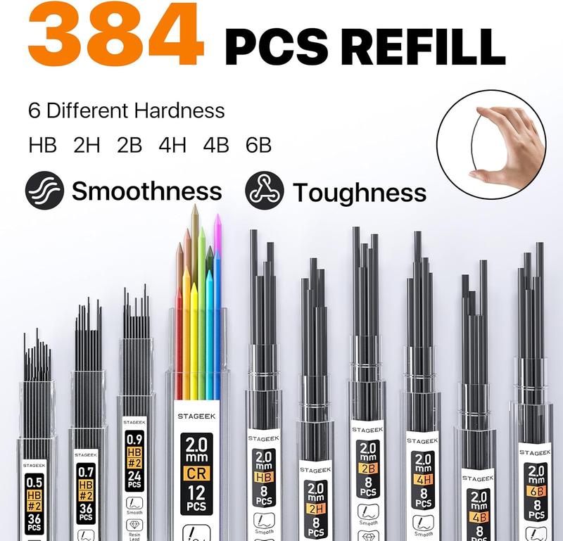 35Pcs Art Mechanical Pencil Set with Case, 0.5 0.7 0.9 2.0 Graphite Metal Drawing Drafting Pencils, Sharpener Erasers 384PCS Lead Refills (6B 4B 2B HB 2H 4H Colors)Pencils for Writing Sketching,Black 35Pcs Art Mechanical Pencil Set with Case, 0.5 0.7 0.9 2.0 Graphite Metal Drawing Drafting Pencils, Sharpener Erasers 384PCS Lead Refills (6B 4B 2B HB 2H 4H Colors)Pencils for Writing Sketching,Black