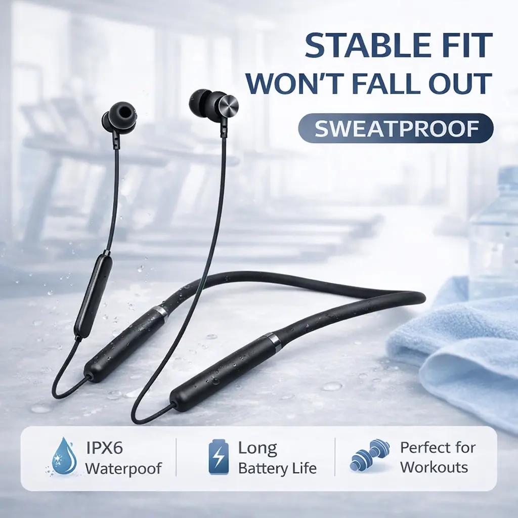 Voprene 2026 New Wireless Earbuds - Active Noise Cancellation Bluetooth Headphones, In-Ear Memory Foam, Liquid Silicone Neckband, 48H Playtime, Water Resistant, Earbuds Wireless for Fitness, Outdoor Runs & Commutes, PC & Mobile, Great For Outdoor Runs And