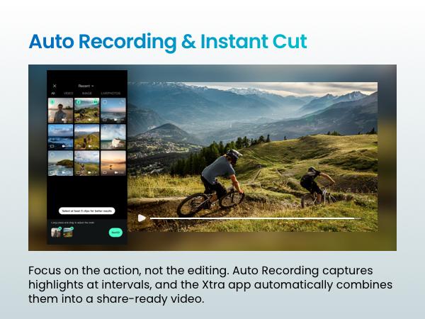 Xtra Atto Wearable 4K Action Camera, 54 g, Light and Compact, 1/1.3″ Sensor, 4K/60fps Video, 220‑Min Max Recording, 5-Min Pre-Recording, Built-in Stabilization, 128GB Storage, 600MB/s Fast Transfer