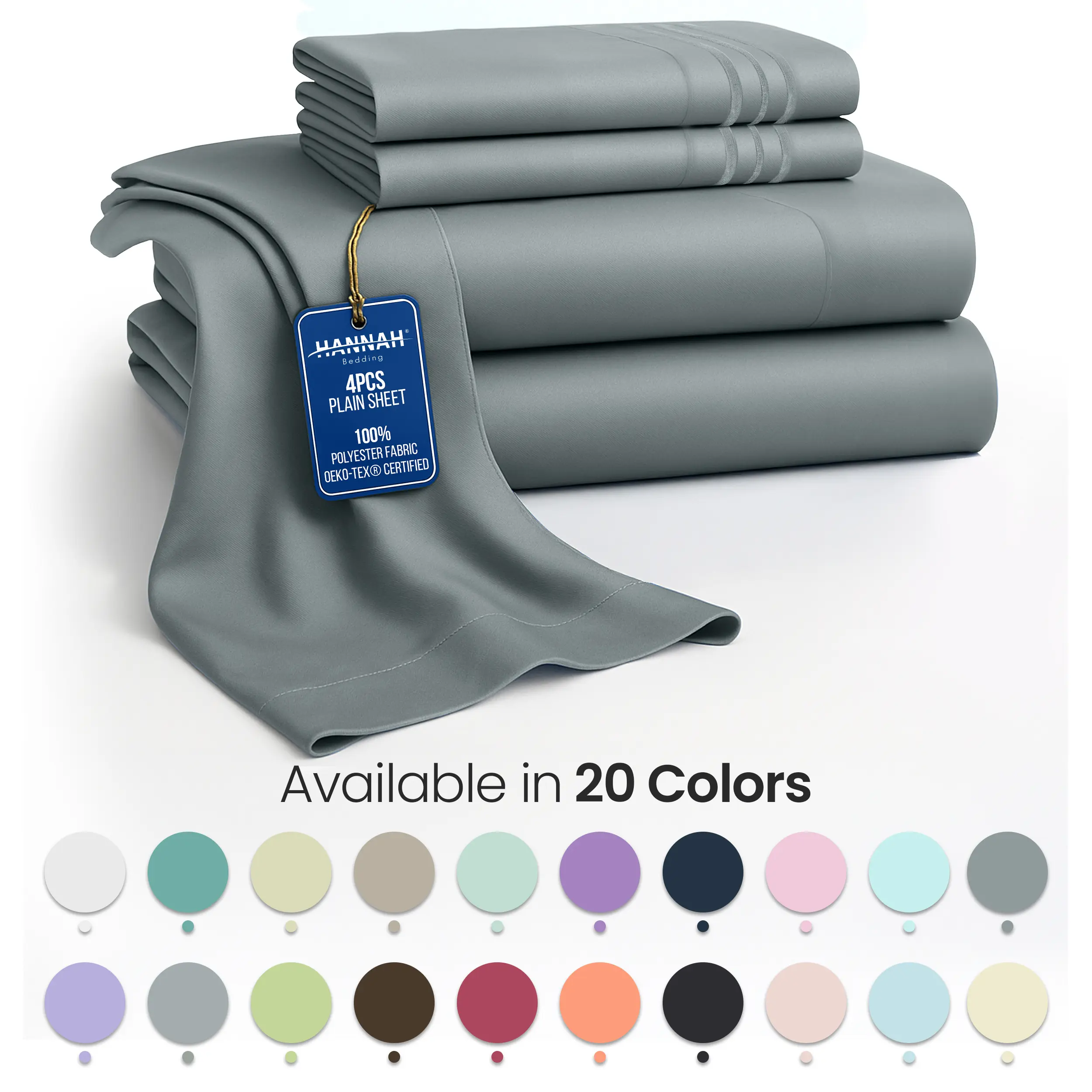 Hannah 4-Pc Solid Bed Sheet Set – Brushed Microfiber Fabric, Deep Pocket Fitted Sheet, Embroidered Pillowcases, Everyday Bedding Collection
