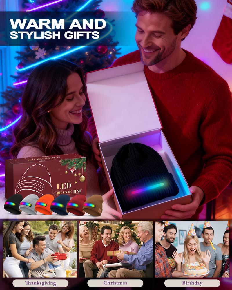 Unisex Beanie with RGB Light & Bluetooth, USB Rechargeable Caps, Christmas Gifts for Men Women Father
