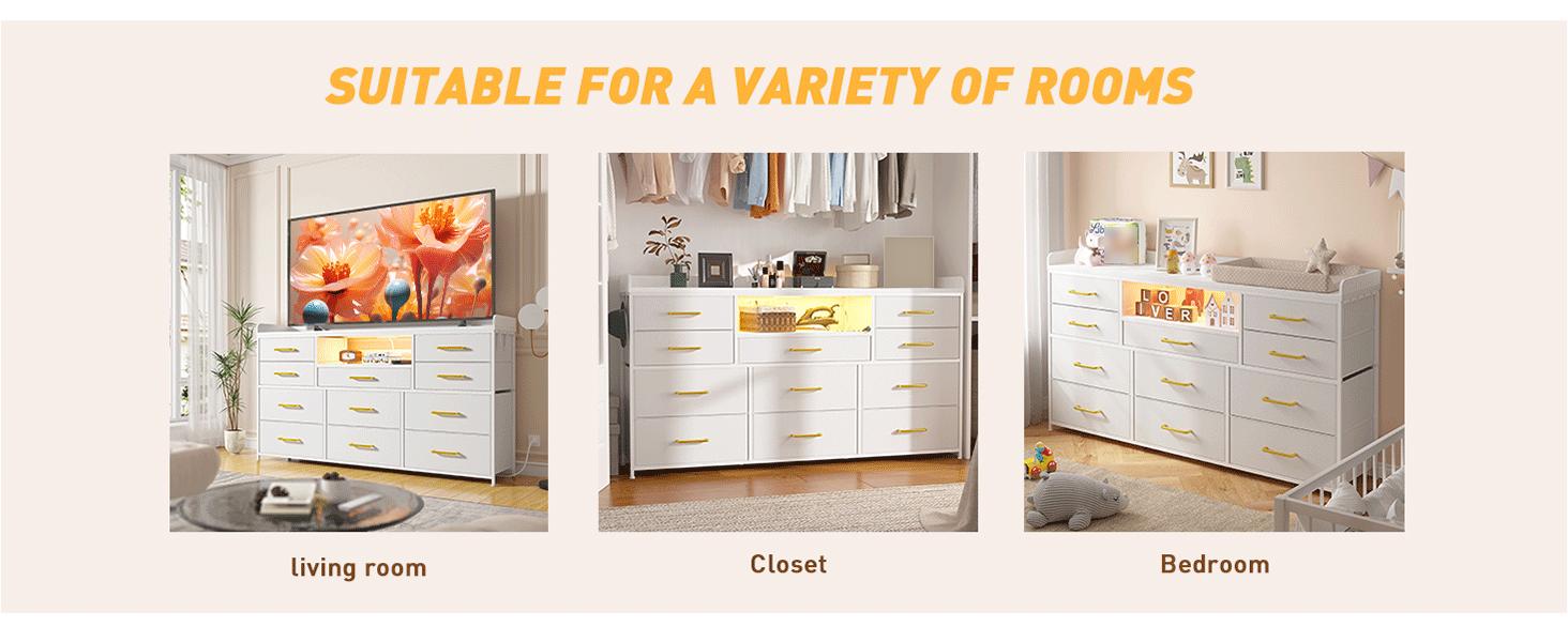 【LaborDaySale】Raybee 11 Drawers Dresser for Bedroom 31'' Height,Sturdy TV Stand with LED & power outlets & 4 hooks Drawerorganizer,Chest of Drawers,Storage Bin Cabinet Furniture