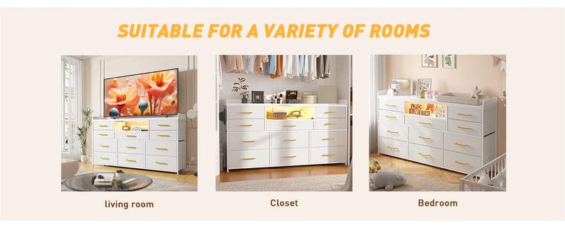 【LaborDaySale】Raybee 11 Drawers Dresser for Bedroom 31'' Height,Sturdy TV Stand with LED & power outlets & 4 hooks Drawerorganizer,Chest of Drawers,Storage Bin Cabinet Furniture