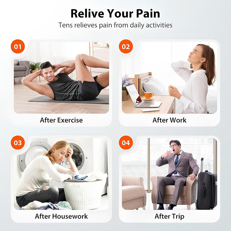 Rechargeable TENS Unit Muscle Stimulator - EMS Massager Machine for Neck, Shoulder & Back Pain Relief  - Safe & Portable with 10 Modes Massager Device with Pads