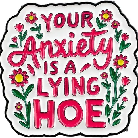 2-Pack Sassy Floral Enamel Pin Set, Humorous Brooch with Sarcastic Quote, Mental Health Awareness Jewelry, Self Love Gifts for Women & Anxious Friends