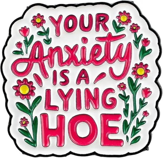 2-Pack Sassy Floral Enamel Pin Set, Humorous Brooch with Sarcastic Quote, Mental Health Awareness Jewelry, Self Love Gifts for Women & Anxious Friends