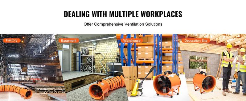 VEVOR Portable Ventilator,  12 inch Heavy Duty Cylinder Fan with 16.4ft Duct Hose, 585W Strong Shop Exhaust Blower 3198CFM, Industrial Utility Blower for Sucking Dust, Smoke, Smoke Home/Workplace，High Velocity, Low Noise