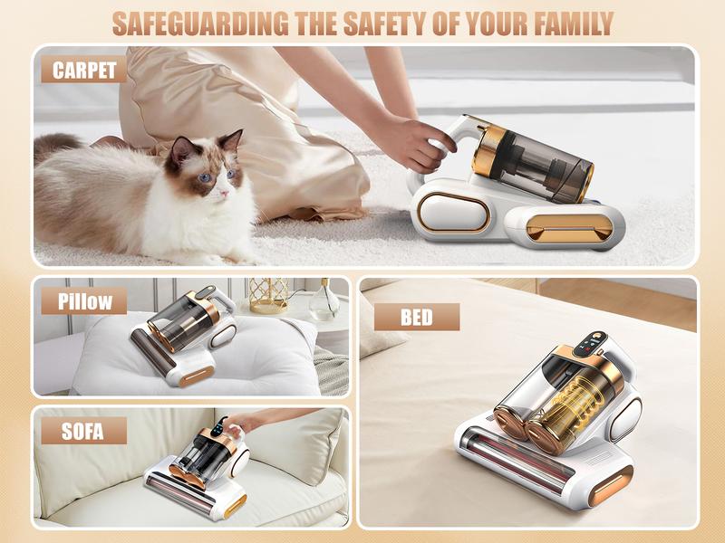 【VALENTINE'S DAY】Mattress Vacuum Cleaner, Bed Vacuum with 13000pa Powerful Suction 253.7nm UV-C Light, 18000 RPM/Min Brushroll, Cordless Handheld Vacuum with Dual Bins for Dust, Pet Hair,etc Home Cleaning Machine Deep Cleaning Machine