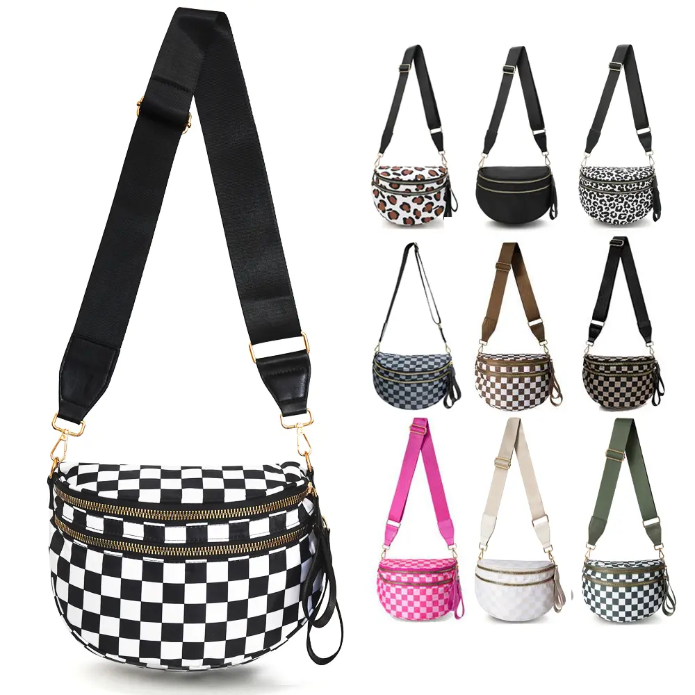 Women's Checkered Crossbody Bag, 30+ Colos Athletic Large-Capacity Nylon Waist Bag Wallet with Adjustable Shoulder Strap - Spacious Design for Essentials -  Great Gift Belt Bags Crossbody