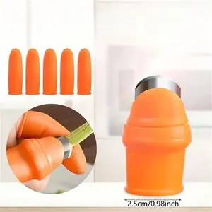 1 PCS orange silicone thumb knife (with 5 finger covers included), fruit and vegetable separator, silicone thumb scissors, fruits, vegetables, plants, gardening tools, apron