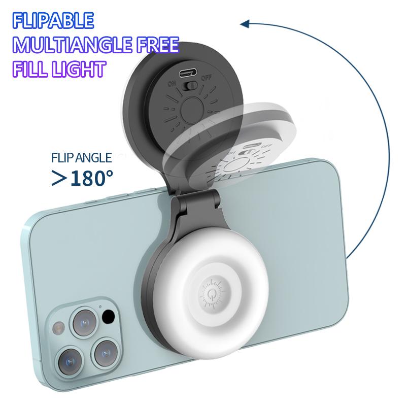 Magnetic Beauty Selfie Light for Phones, Portable Rechargeable LED Ring Light, 180° Flippable Phone Fill Light for Selfies, Makeup, Live Streaming, Video Calls