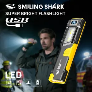 【SD-5457】SmilingShark LED Torch Light Bright COB Work light with Tail Switch Flashlight 8Modes White/ Red/ Purple Lights Type-C Rechargeable Clip Design for Camping Work	