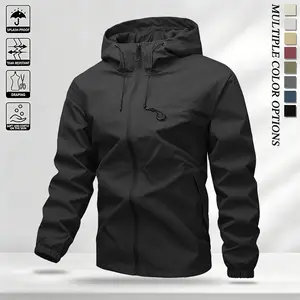 Men's New Windproof Waterproof Outdoor Hoodie - Comfortable Fabric, Relaxed Fit Versatile Sports Jacket; Features an Adjustable Drawstring Hood, Ribbed Cuffs, and Full-Zip Front Closure; Perfect for Outdoor Activities Like Hiking, Jogging, Fishing, Gym Wo