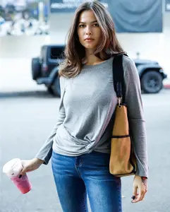 Grey Ribbed Twist Front Long Sleeve Top