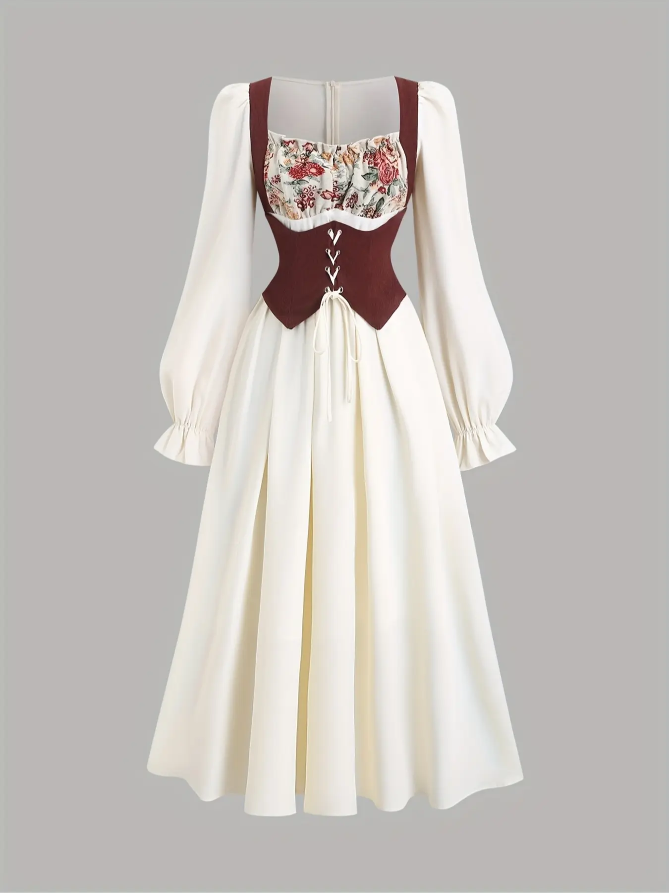 Women's Vintage Waist Cinched Long Sleeve Fitted Dress, Womenswear, Fall Fashion, Victorian Style, Elegant and Versatile, Perfect for Vacation, Gowns