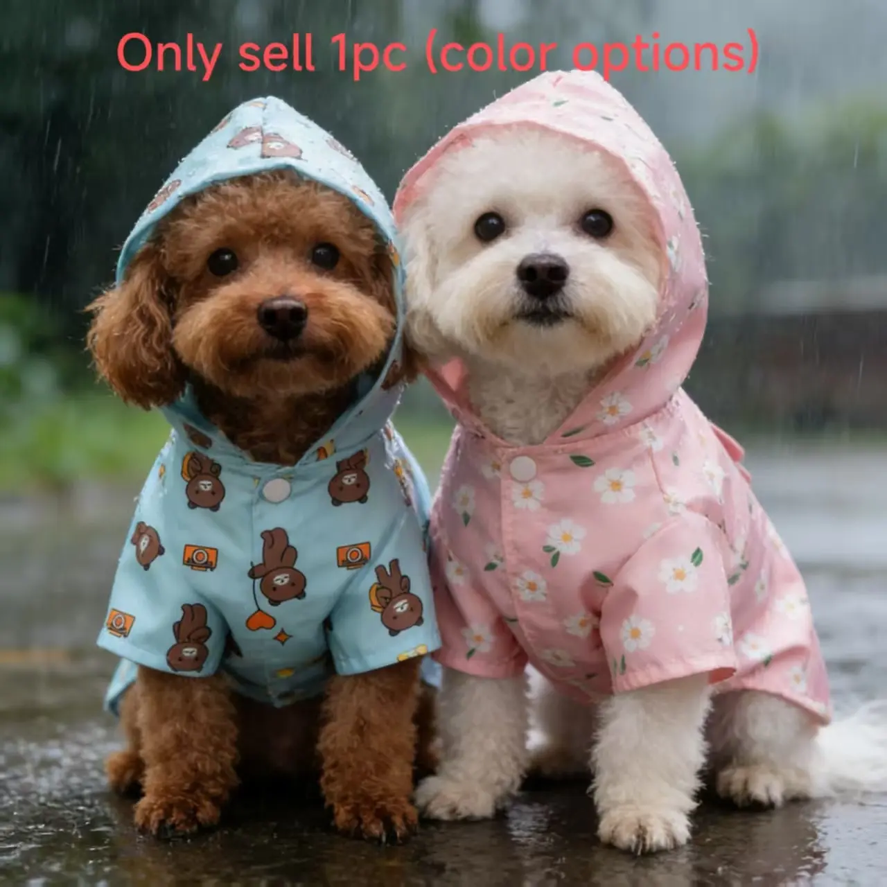 1 Pc Cute Print Pet Raincoat, Light Waterproof Hooded Outdoor Jacket for Medium Small Dogs, Puppy, Stylish Dog Outerwear, Clothing, Perfect for Rainy Days