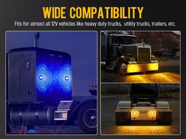 Partsam Watermelon Lights 2Pcs Dual Color Amber Blue LED Marker Turn Auxiliary Lights Prismatic Lens Chrome Base Replacement for Peterbilt Freightliner Trucks Trailers RVs Motohomes