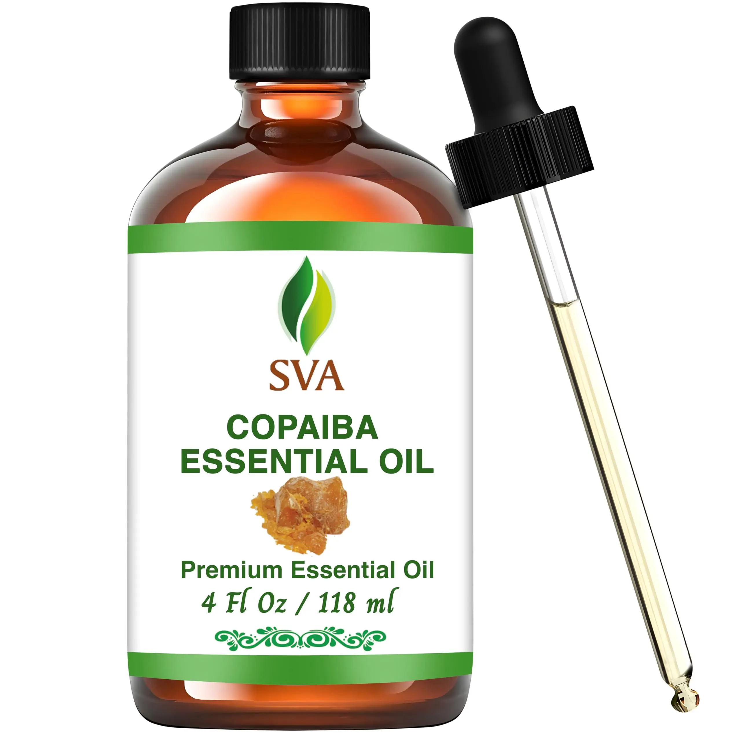 SVA 100% Natural Copaiba Essential Oil - 4 Fl Oz High-Quality Liquid Oil with Dropper - for Aromatherapy, Body Care, Wellness Routine (24-Month Shelf Life, Multi-Use for Skin, Hair Scalp Care), Body Oils, Single Item