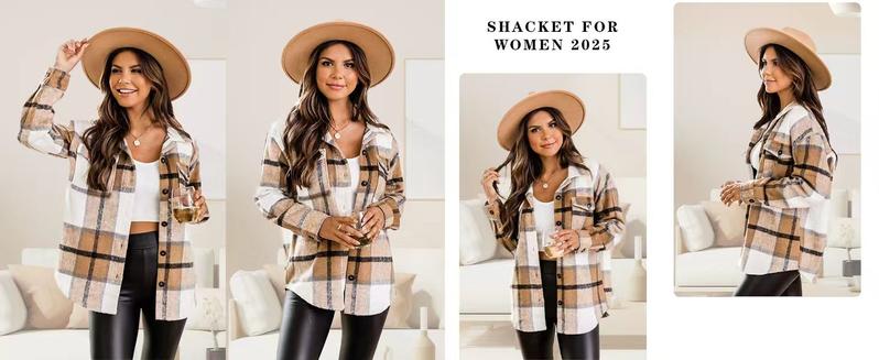 Plus Size Womens Plaid Shacket Shirt Flannel Long Sleeve Button Down Casual Fall Blouses Tops Winter Coats Holiday Haul US 2025 Deals Oversize Check Fashion