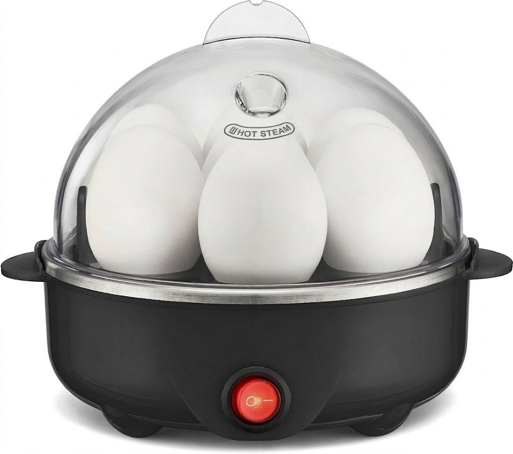 Egg Cooker, Rapid Boiler & Poacher, Meal Prep Essential, Family Sized Meals: Make Up To 7 Large Boiled Eggs, Dishwasher Safe Lid with Cool-Touch Handles, Poaching Tray Included, Black