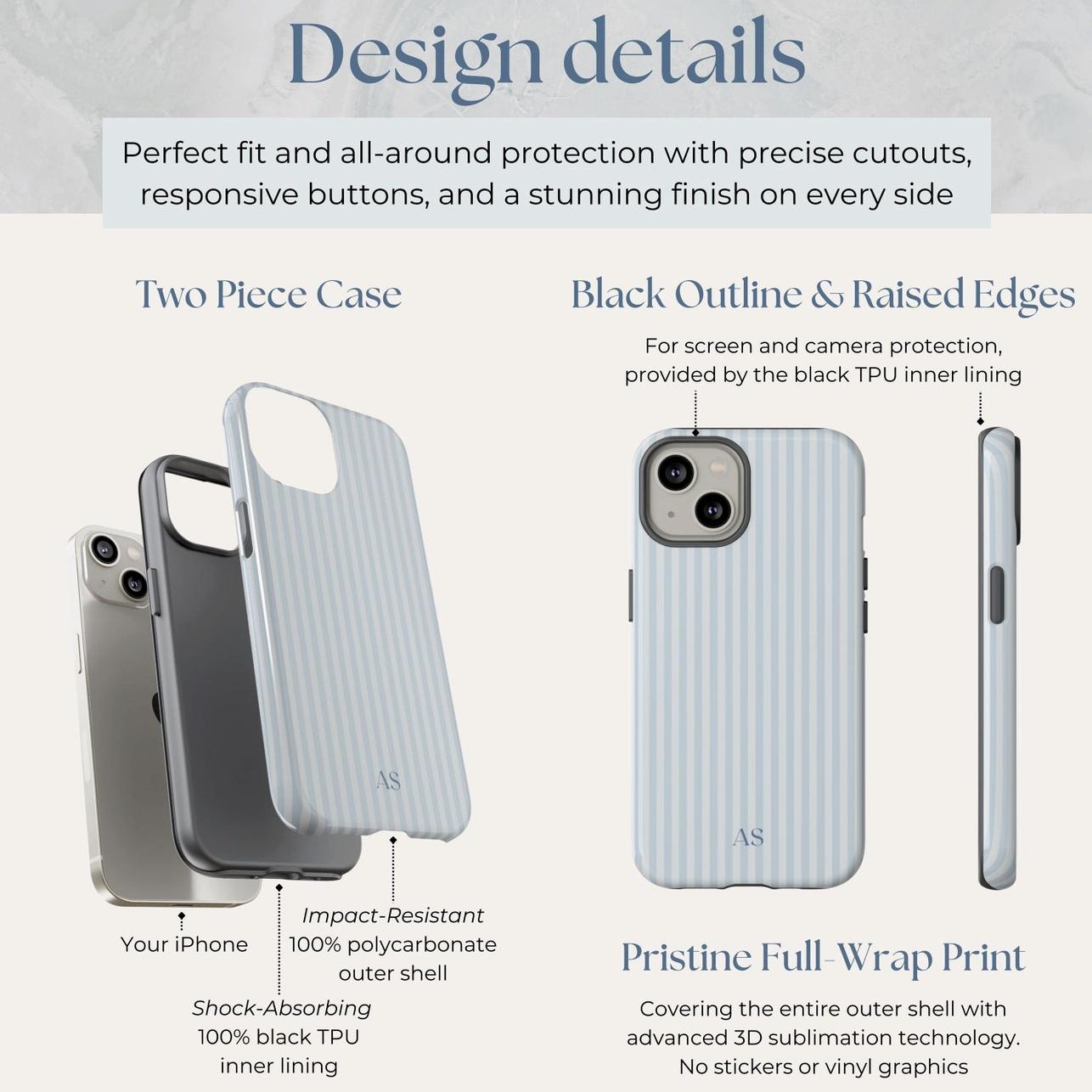 Personalized Blue Phone Case Custom Monogram Phone Case Aesthetic Striped Phone Case Summer Coastal Phone Case Preppy Phonecase Blue Beachy