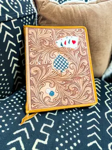 Adult Money Work Binder | Tooled Leather Western Zip Portfolio Organizer with Card Slots & Ring Binder