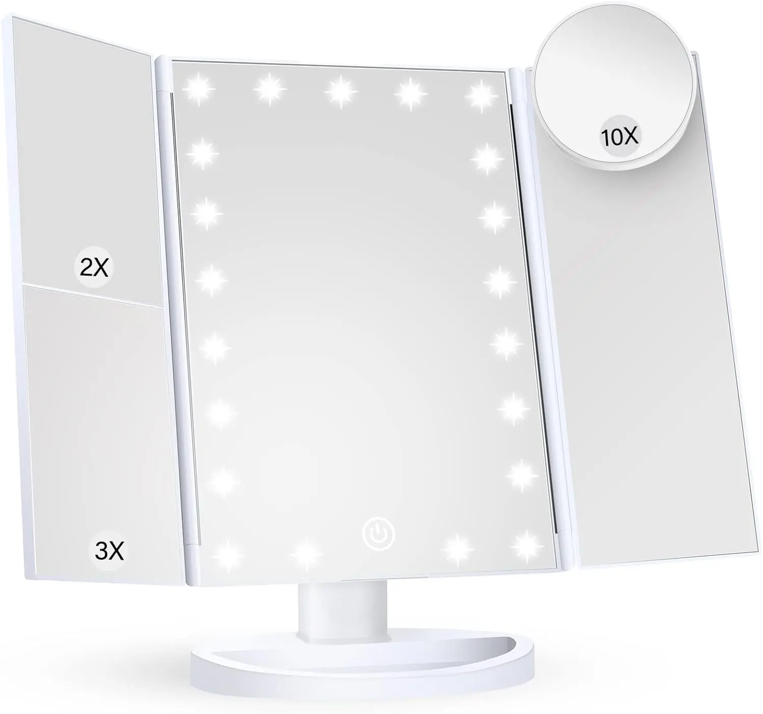 Adjustable Lighted Vanity Mirror, LED Dimmable Rechargeable Compact Portable Trifold Mirror with 2X-3X-10X Magnification, Touch Control [New Deal]