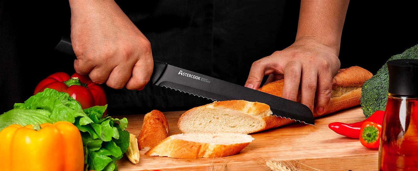 Astercook Kitchen Knife Set, Built-in Knife Sharpener, Dishwasher Safe, Knife Set with Steak , black Kitchen Knives Block Home Multicolor Cutting