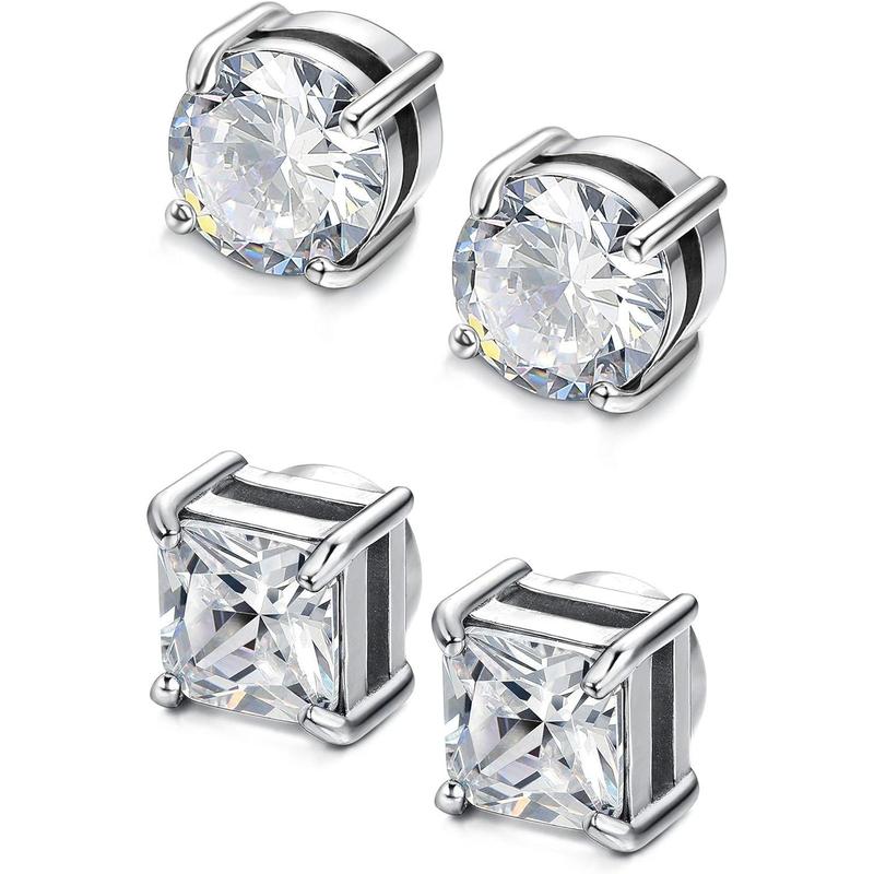 MILACOLATO Stainless Steel Magnetic Stud Earrings for Men Women Non-piercing CZ Hypoallergenic 4-10mm Daily Jewelry AAA+ Quality Sparkle Square CZ