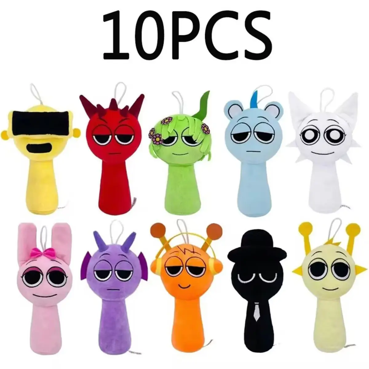 10PCS Incredibox Sprunki Anime Soft Plush Mascot Stuffed Toys, Kawaii Comics Collectibles, Huggable Kids Toys for Pretend Play, Christmas Gift Room Decoration, Plushies