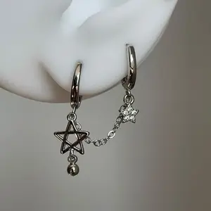 1 Piece Silver Star Chain Double Ear Hole Ear Bone Nail Y2K fashion Hot Girl Earrings Ladies Jewelry