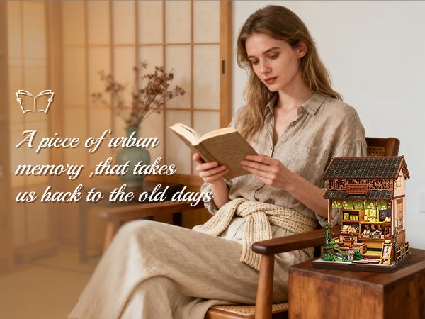 CUTEBEE Japanese Sweet Wagashi Shop Book Nook Kit with LED Light 3D Wooden Puzzle Miniature House for Adults & Teens Black Friday Deal Perfect Christmas Gift for Home Decor Lovers - Diy Material
