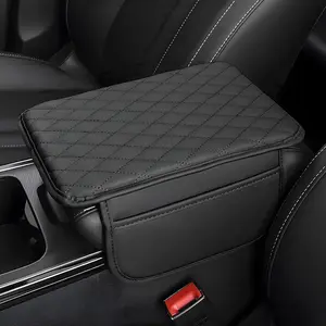 Car Center Console Cover with 2 Storage Pockets, Waterproof PU Leather Car Armrest Cover Cushion, Universal Car Armrest Seat Box Pad Car Interior Accessories for Most Vehicle (Black)